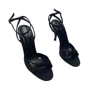 Y2K Via Spiga Satin Strappy Bow Heels w Sequin Embroidery